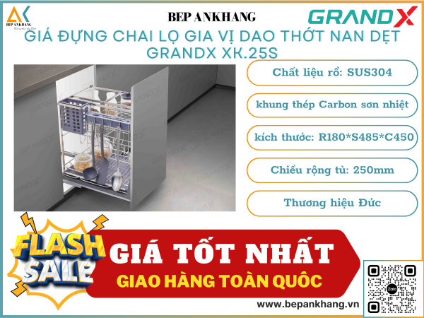Giá đựng chai lọ gia vị dao thớt nan dẹt GRANDX XK.25S - 250mm